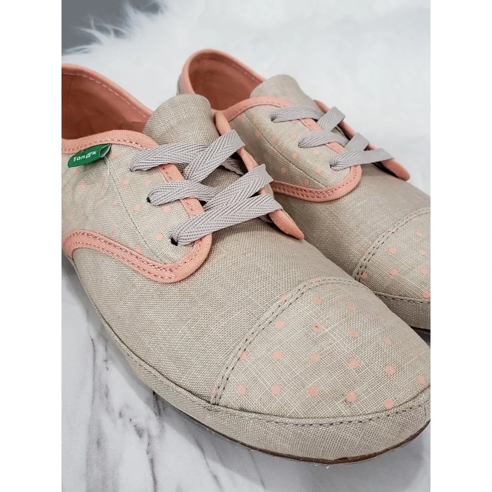 Sanuk Sock Hop Beige Pink Polka Dot Womens Sneakers SWF10602 Size 8 NEW